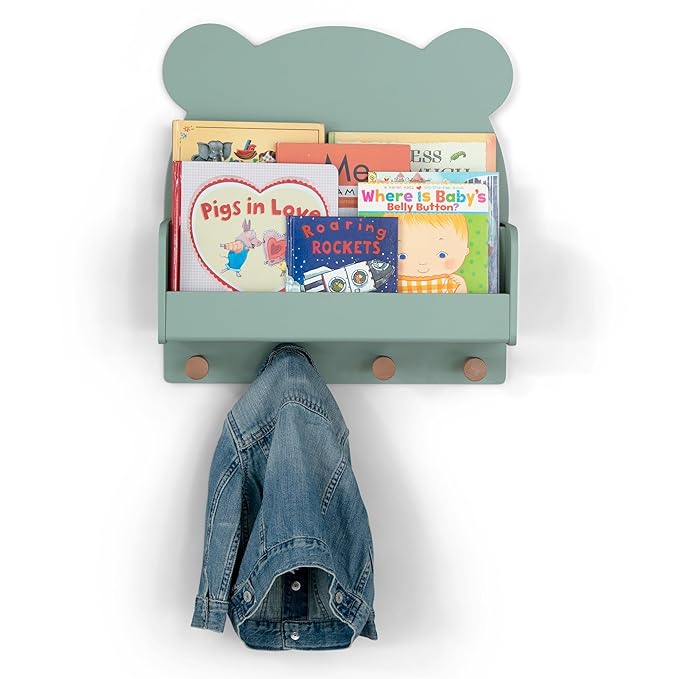 Delta Children babyGap Tate 4-in-1 Convertible Crib + Brannan Bear Bookcase with Bins + Brannan Bear Wall Shelf with 4 Hooks, Navy/Natural (Bundle)