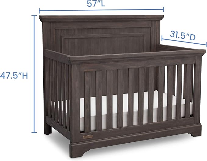 Simmons Kids SlumberTime Paloma 4-in-1 Convertible Crib, Rustic Grey + Serta Perfect Slumber Dual Sided Recycled Fiber Core Crib and Toddler Mattress (Bundle)