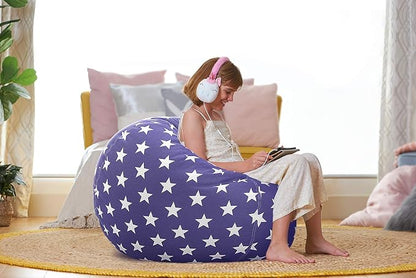 Aubliss Stuffed Animal Storage Bean Bag Chair Cover (No Beans)，Stuff and Sit Storage Bean Bag for Kids Toy Storage, Large 38"-Canvas Stars Royal Blue
