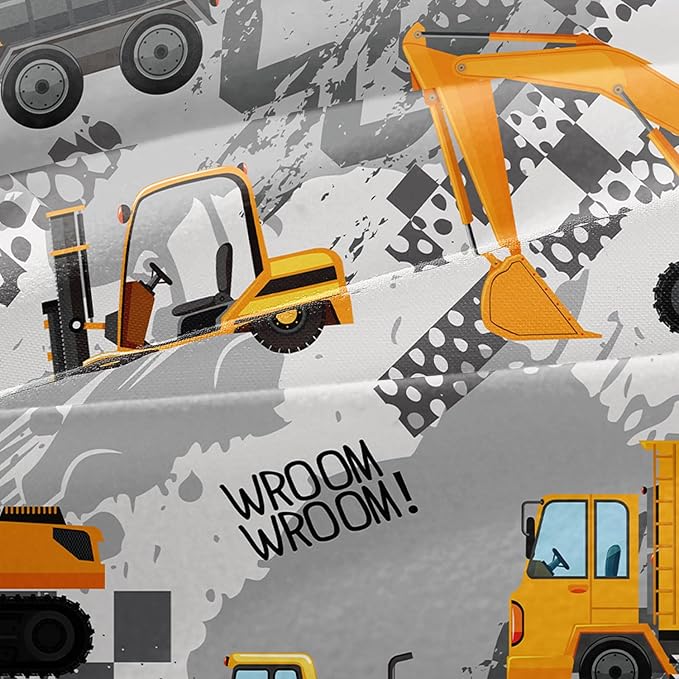 3-Pcs Construction Kids Bedding Set for Boys, Reversible Twin Truck Bed Comforter Set, Cartoon Excavator Car Printed Bedding Sets with Tire Marks