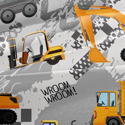 3-Pcs Construction Kids Bedding Set for Boys, Reversible Twin Truck Bed Comforter Set, Cartoon Excavator Car Printed Bedding Sets with Tire Marks