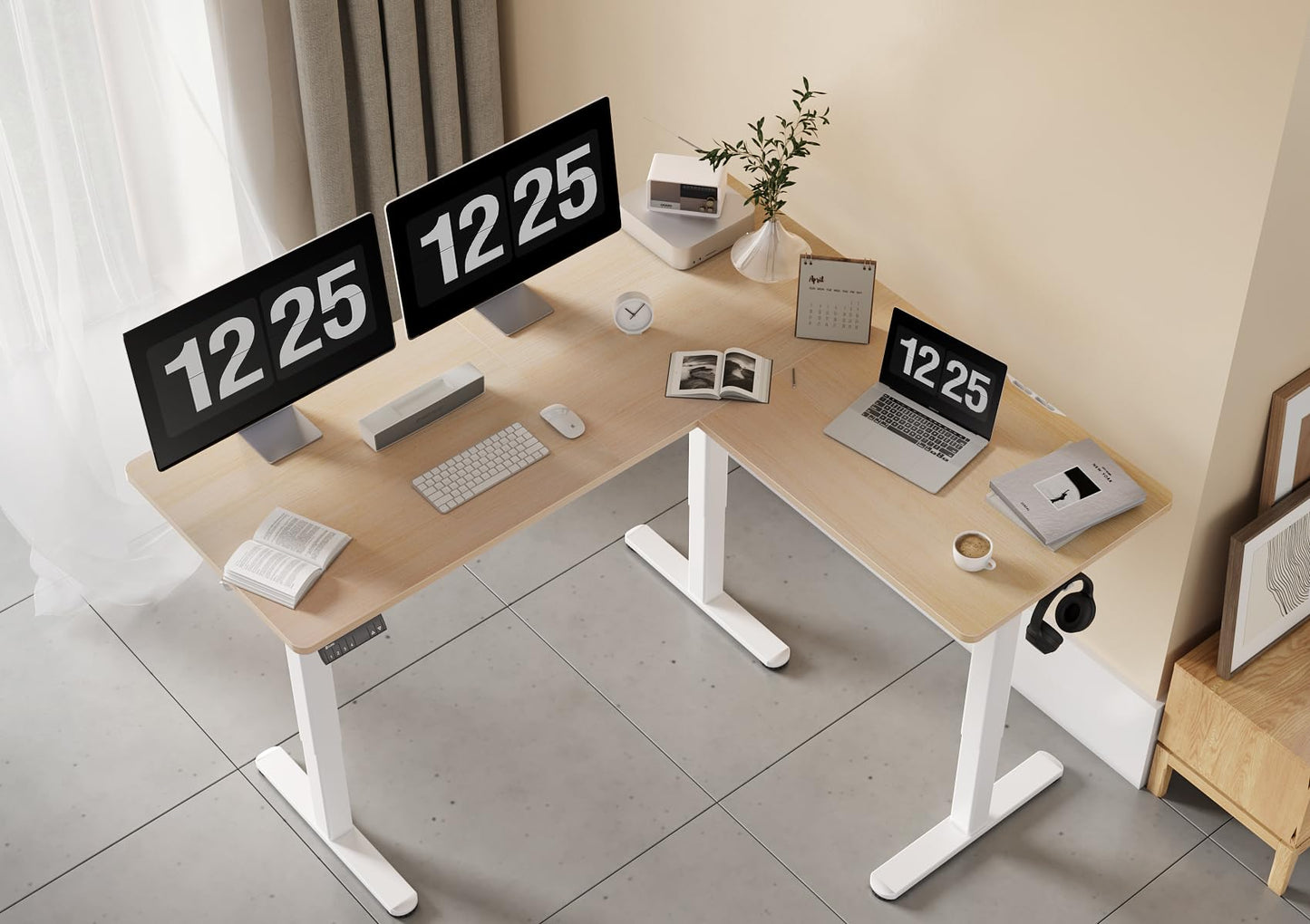 Claiks L Shaped Standing Desk Adjustable Height, Dual Motor Electric Corner Standing Desk, 63x55 inch Sit Stand up Desk with Splice Board, White