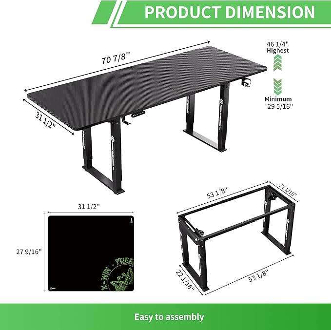 X-Win Electric Height Adjustable Standing Desk, 71" x 31.5" Inch 4-Leg Ergonomic Sit to Stand Desk for Home Office, Powerful Dual Motor Work Desk, Carbon Fiber Textured Black