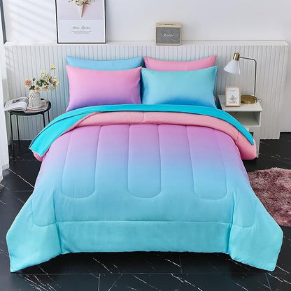 inron Rainbow Kids Comforter Sets for Girls Women,Full Size 5-Pieces Bed in a Bag, Ultra Soft Microfiber Comforter and Sheet Sets, All Season Durable Bedding Set(Rainbow,Full)