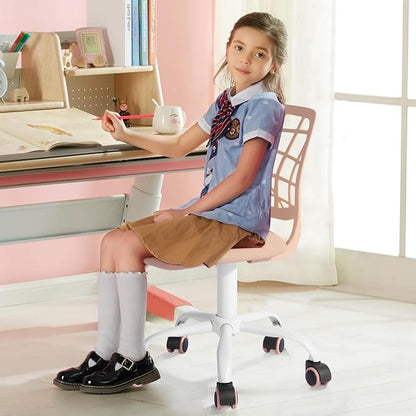 FurnitureR Kids Desk Chair, Small Office Chair Armless Adjsutable Swivel Task Chair with Soft Cushion for Study Kids Teens Child, Orange Rose