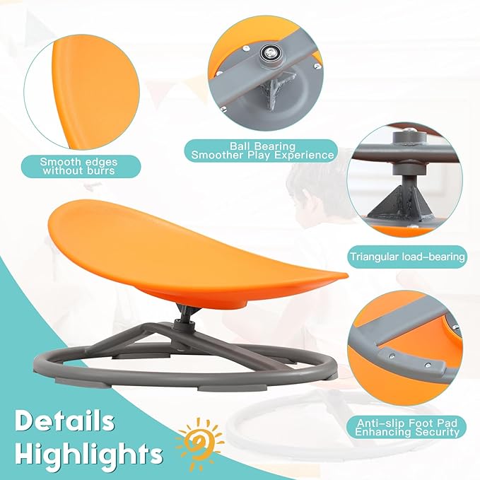 Sensory Spinning Chair for Autism Kids Sit and Spin Chair for Kids ADHD Chair Training Body Coordination Kids Swivel Chair Autism Sensory Products (Orange)