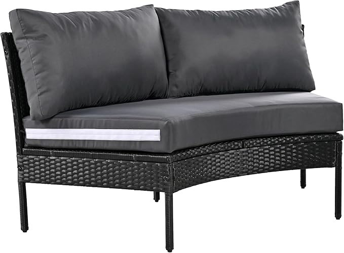 Merax Patio Furniture Sets Outdoor, All Weather Half-Moon Sectional PE Rattan Sofa with Cushions, Grey