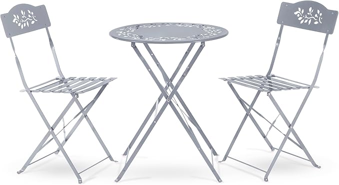 Alpine Corporation Folding Table and Chairs Patio Seating, Gray