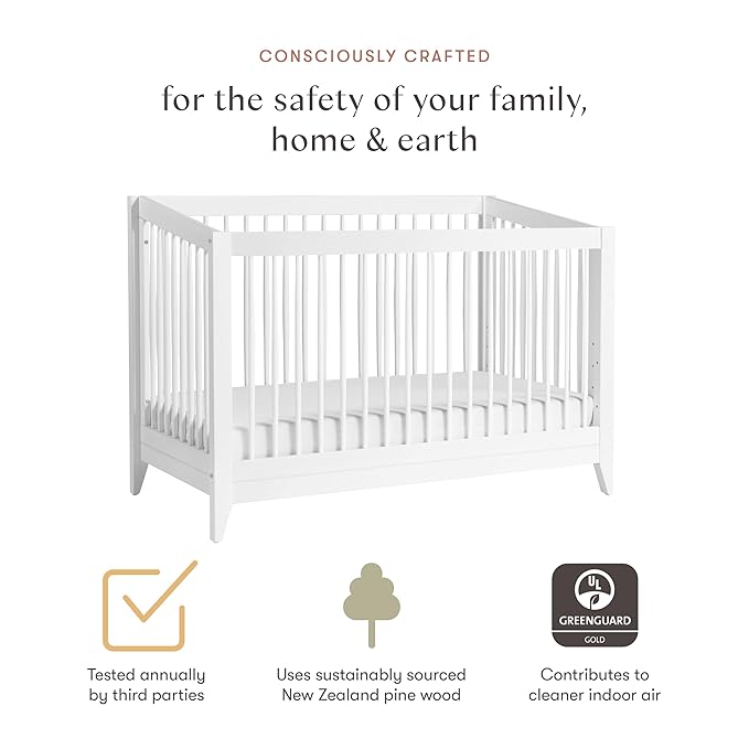 Babyletto Sprout 4-in-1 Convertible Crib with Toddler Bed Conversion Kit in White, Greenguard Gold Certified
