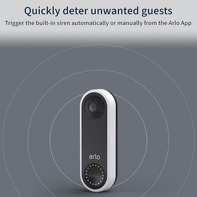Arlo Essential Wired Video Doorbell - HD Video, 180° View, Night Vision, 2 Way Audio, Black - AVD1001B
