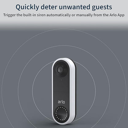 Arlo Essential Wired Video Doorbell - HD Video, 180° View, Night Vision, 2 Way Audio, Black - AVD1001B