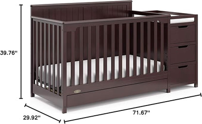 Graco Hadley 5-in-1 Convertible Crib and Changer with Drawer (Espresso) – GREENGUARD Gold Certified, Crib and Changing Table Combo with Drawer, Includes Baby Changing Pad, Converts to Full-Size Bed