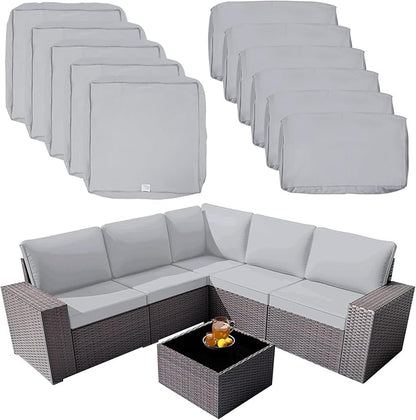 ClawsCover 11Pack Outdoor Seat and Back Cushions Replacement Covers Fit for 5-Seater 6 Pieces Wicker Rattan Patio Conversaton Set Sectional Couch Chairs Furniture,Gray-Include Cover Only