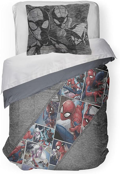 Marvel Spiderman Grunge Twin Comforter & Sham Set - Super Soft Kids Bedding - Fade Resistant Microfiber (Official Marvel Product)