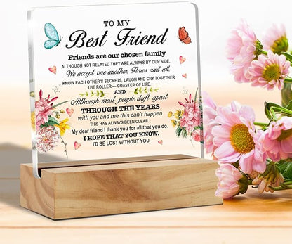 Best Friend Gift Friendship Desk Decor Friends are Our Chosen Family Acrylic Desk Plaque Sign with Wood Stand Home Office Table Desk Sign Keepsake