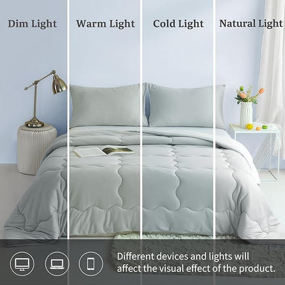 COTTEBED Reversible Comforter Sets KING Size Bed, Jersey Knit T-Shirt Feel Bedding Down Comforters Quilt & Pillowcase -Super Soft Cozy Lightweight All Season (Light Grey and White California Cal/King)