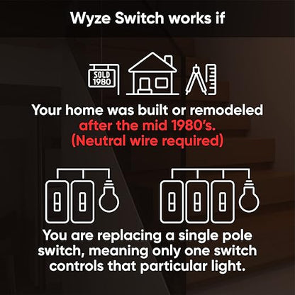 Wyze Switch, 2.4 GHz WiFi Smart Light Switch, Single-Pole, Needs Neutral Wire, White & Bulb Color, 1100 Lumen WiFi RGB and Tunable White A19 Smart Bulb, Works with Alexa and Google Assistant, Two-Pack