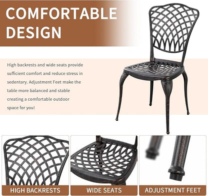 Patio Bistro Set 3 Piece Outdoor Cast Aluminum Bistro Table and Chairs Set of 2 with 1.97" Umbrella Hole,All Weather Outdoor Bistro Set for Front Proch Set (Bronze)
