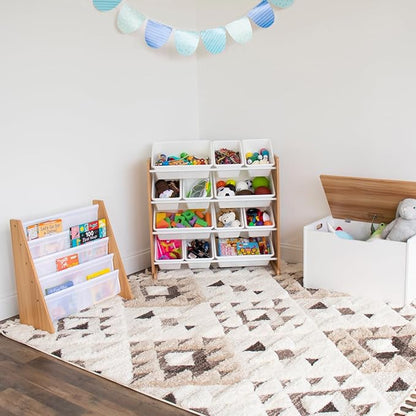 Humble Crew, Natural Wood/White Kids Toy Organizer with 12 Storage Bins