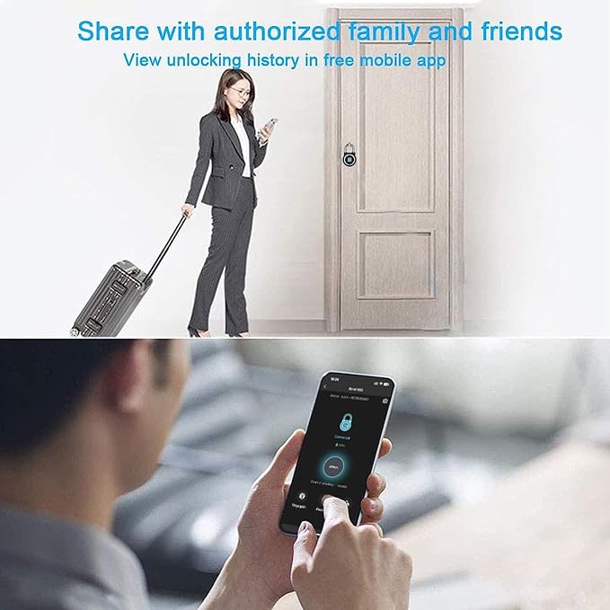Fingerprint Padlock, Bluetooth Lock, Mobile APP, MEGAFEIS Smart Padlock with Keyless Biometric, Water Resistant, Suitable for Gym, Sports, Bike, School, Fence and Storage(Black)