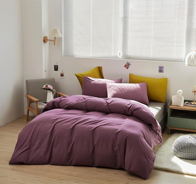 Purple Comforter Set Twin Grape Color Bedding Set 3 Pieces Solid Purple Comforter Set Hotel Quality Lightweight Women Comforter Set Twin Breathable Purple Bed Comforter Set Twin
