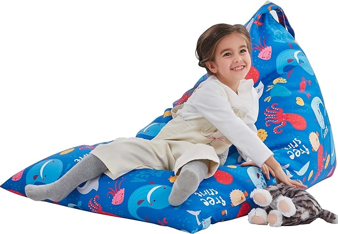 Nobildonna Stuffed Animal Storage Bean Bag Chair Cover Only for Kids and Adults, Extra Large Beanbag without Filling Plush Toys Holder and Organizer- Premium Canvas 250L (Sea Animals)