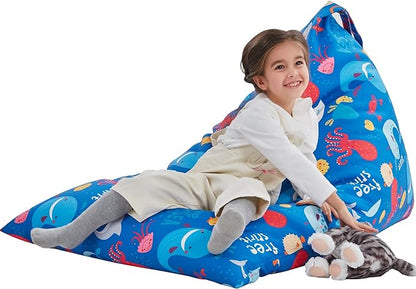 Nobildonna Stuffed Animal Storage Bean Bag Chair Cover Only for Kids and Adults, Extra Large Beanbag without Filling Plush Toys Holder and Organizer- Premium Canvas 250L (Sea Animals)