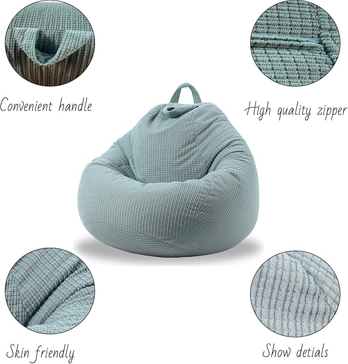 Stuffed Animal Storage Bean Bag Chair Cover (No Filler) Washable Ultra Soft Corduroy Bean Bag Cover for Organizing Plush Toys, Bean Bag for Adults