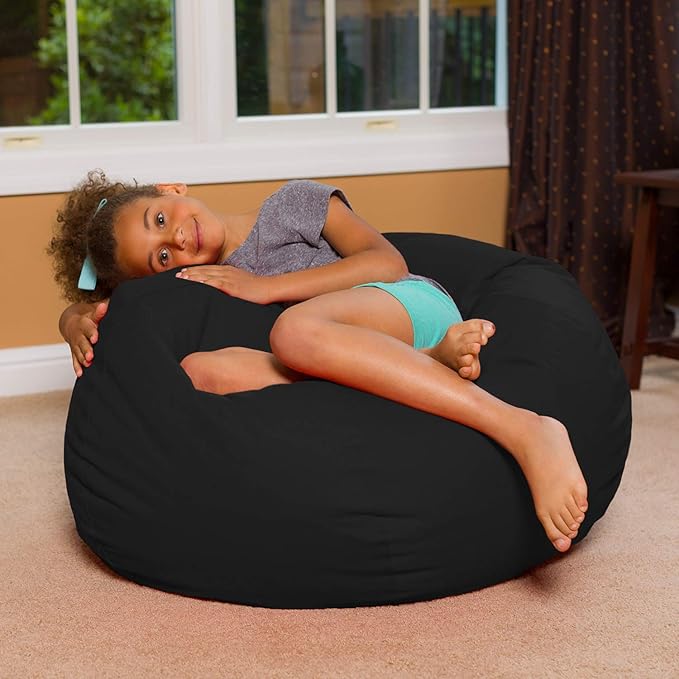 Posh Beanbags Bean Bag Chair, Large-38in, Solid Black
