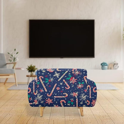 FKELYI Christmas Easy Going Stretch Sofa Slipcover Blue Candy Cane Furniture Protector Easy Going Stretch Sofa Slipcovers with Elastic Bottom M