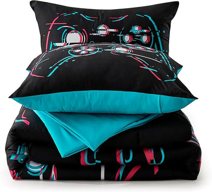 Gamer Black Twin XL Comforter Sets for Boys Kids Teen 5 Pieces Bed in a Bag Video Gaming Comforter with Sheet Sets Dorm Bedding Set