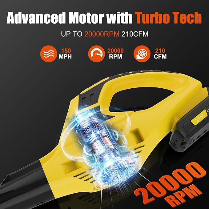 Leaf Blower Cordless,4.0 Ah 21V Handheld Electric Leaf Blower with Battery and Fast Charger, 2 Speed Mode, Lightweight Battery Powered Leaf Blowers for Lawn Care, Patio, Yard, Sidewalk