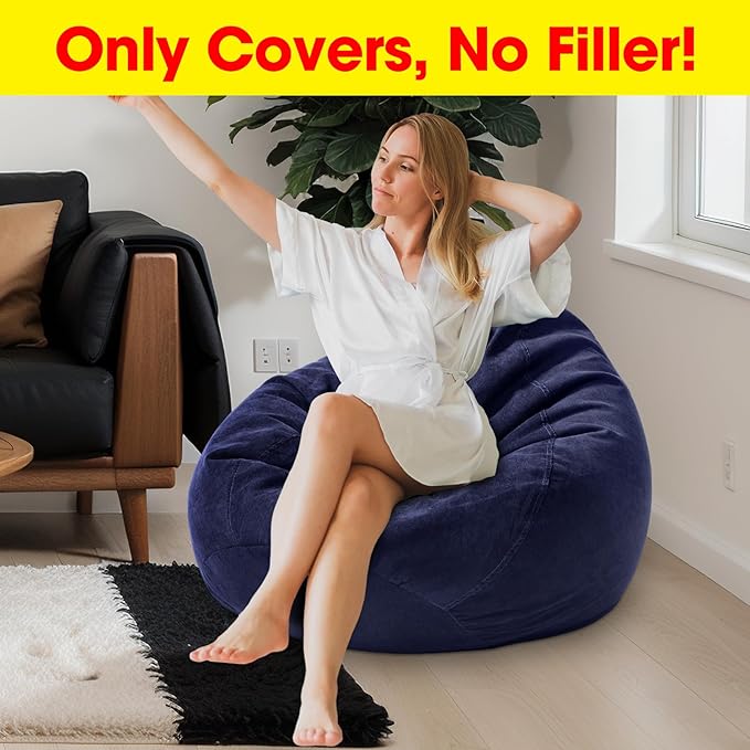 2 Pcs Bean Bag Cover Stuffed Animal Storage Bean Bag Chair Cover Soft Corduroy Stuffed Animal Bean Bag Storage for Kids Adults Indoor Bedroom Organizing Plush Toys (Blue,200l)