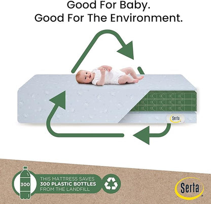 Delta Children Heartland 4-in-1 Convertible Crib Infant Changing Table with Pad + Serta Perfect Start Crib Mattress, Grey
