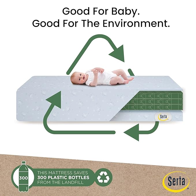 Delta Children Twinkle 4-in-1 Convertible Baby Crib, Easy to Assemble, Sustainable & Serta Perfect Start Dual Sided Baby Crib Mattress & Toddler Mattress - Waterproof - 6" Premium Sustainably