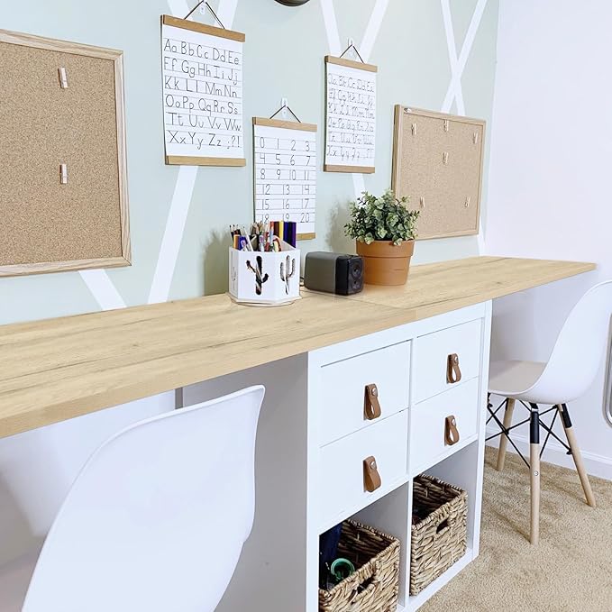 Kaboon Universal Tabletop 45.67"x23.62", Solid One-Piece Melamine Table Top, Double Desk L-Desk DIY, Home and Office, Oak
