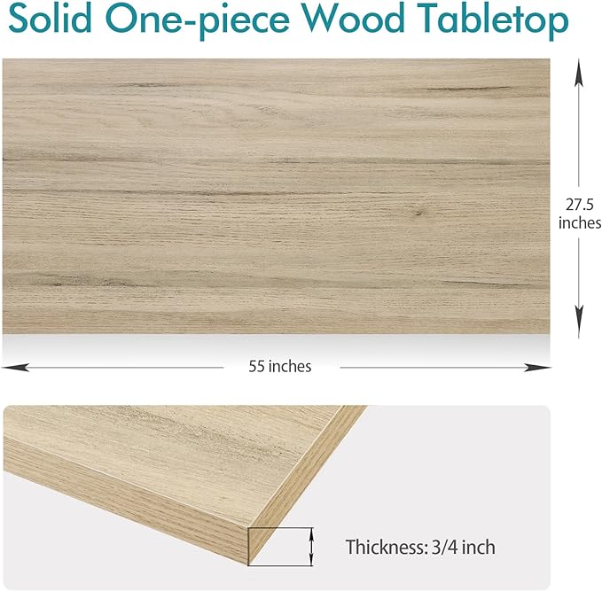 Kaboon Universal Tabletop 55"x27.5", Solid One-Piece Melamine Table Top, Double Desk L-Desk DIY, Home and Office Countertop, Oak