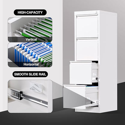 4 Drawer File Cabinet, Office Filing Cabinet with Lock/Drawer, Metal Vertical File Storage Cabinet for A4 Letter/Legal Size, 14.96" W x 17.72" D x 52.36" H, Assembly Required
