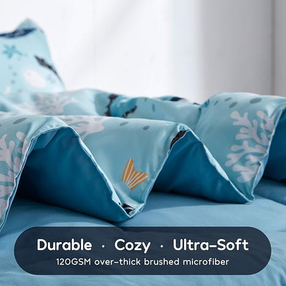 SLEEP ZONE Kids Bedding Comforter Set Full/Queen Size - Super Cute & Soft Kids Bedding 7 Pieces Set with Comforter, Sheet, Pillowcase & Sham (Little Fish)