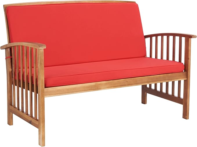 SAFAVIEH Outdoor Collection Rocklin Natural/ Red Cushion 4-Piece Conversation Patio Set