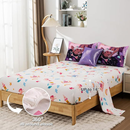 A Nice Night Purple Comforter Sets,Black Girl Listening Music Printed, 6Pcs Bed in A Bag Twin Size All Seasons Bedding Set,for Kids, Girls