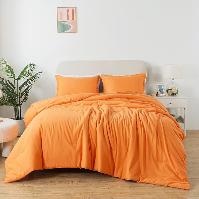 Burnt Orange Comforter Set Twin Size, Solid Terracotta Down Alternative Soft Boho Bedding Comforter Set, Fluffy Microfiber Comforter (68"x90") for All Seasons with Pillowcase