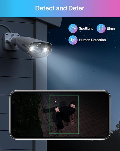 ZOSI 2PK 4K PoE Add-on Cameras with Ethernet Cables,Person/Vehicle Detection,2 Way Audio,Night Vision,Spotlight Siren,8MP Weatherproof Outdoor Indoor IP Security Camera Only Work 4K PoE NVR