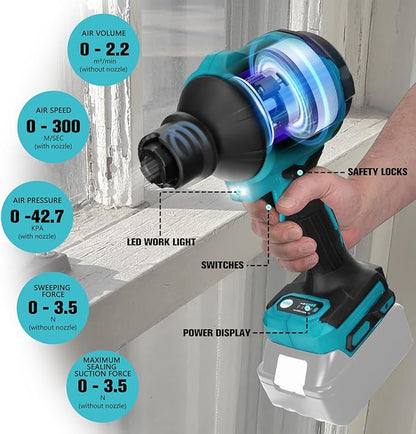 Compressed Air Duster Machine for Makita, Cordless Brushless Inflator Cleaner Duster Leaf Blower, for Cleaning dust, Hair,Inflating Swimming Pools and Inflatable beds, Vacuum Compression