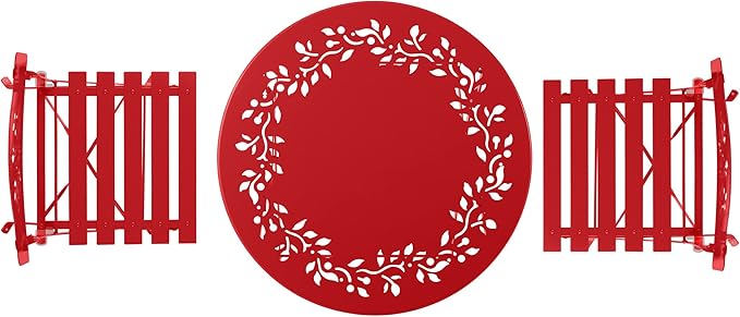 Alpine Corporation Indoor/Outdoor 3-Piece Bistro Set Folding Table and Chairs Patio Seating, Red