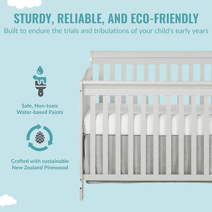 Ashton 4-In-1 Convertible Crib In Grey, Greenguard Gold, JPMA Certified, Non-Toxic Finishes, Features 4 Mattress Height Settings, Made Of Solid Pinewood