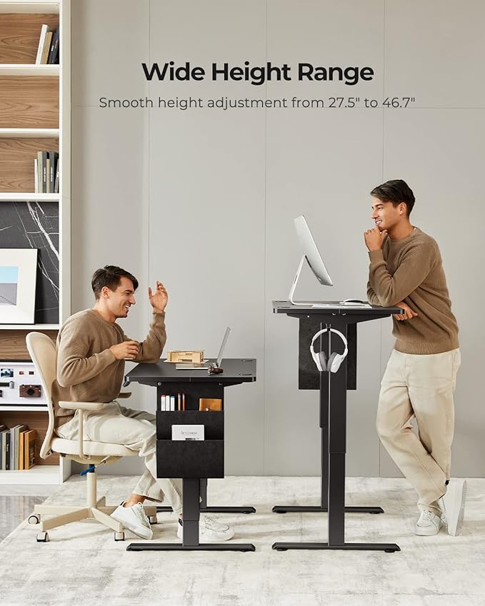 Standing Desk Adjustable Height, Electric Standing Desk with Starage Bag, Stand up Desk for Home Office Computer Desk Memory Preset with Headphone Hook, 48x24 Inch, Black