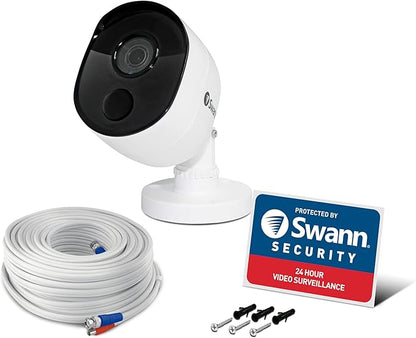 Swann Indoor/Outdoor Home Security Camera, 1080p PIR Bullet Cam, Infrared Night Vision, Thermal Heat Sensing, BNC Wired Add to DVR, SWPRO-1080MSB, 1080p Bullet Security Camera (SWPRO-1080MSB-US)