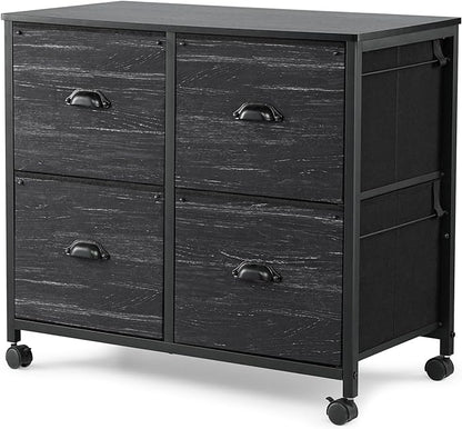 TOPSKY 4 Drawers Mobile Fabric Lateral File Cabinet with Casters for Letter SIze File (Black)