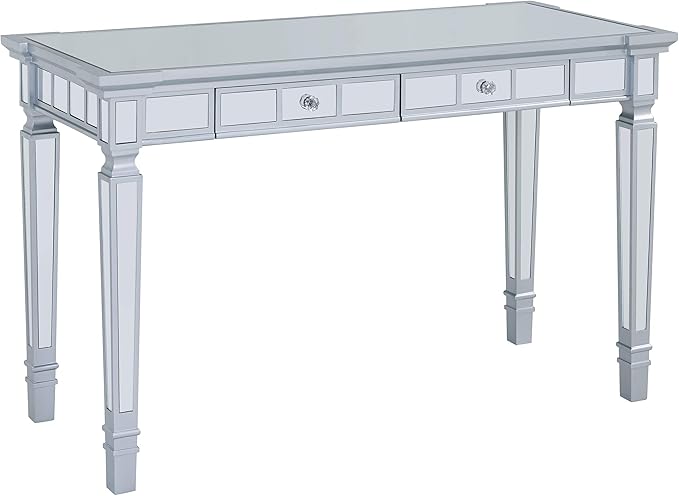 SEI Furniture Glenview Glam Mirrored Writing Desk w/ Drawers, Matte Silver